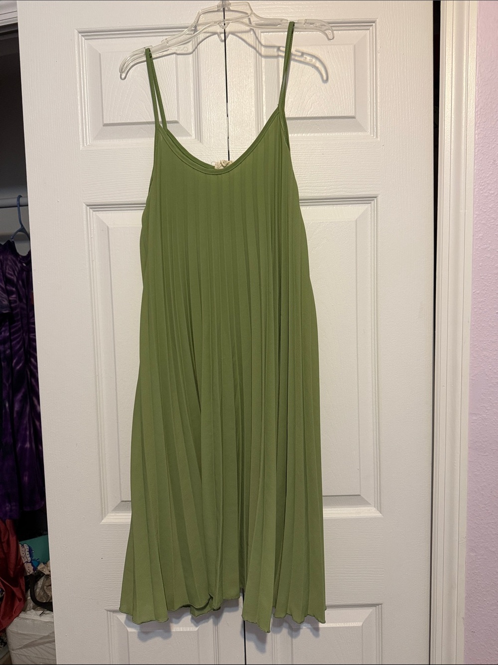 See You Monday Olive Green Pleated Midi Slip Dress